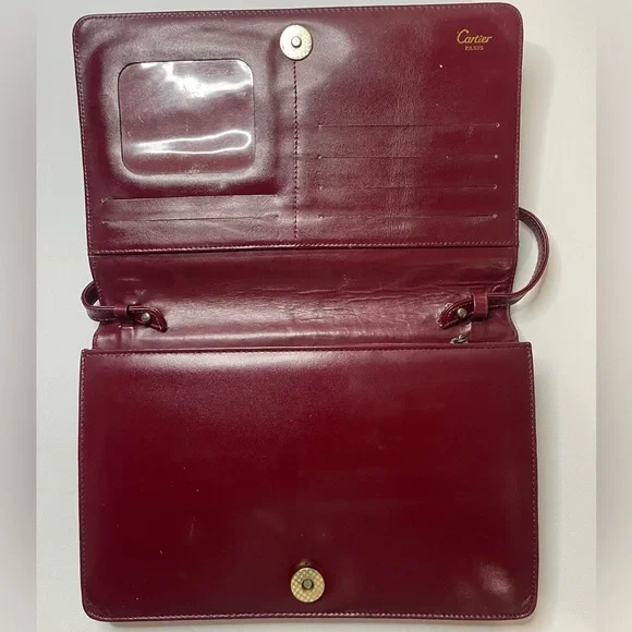 Vintage Le Must De Cartier Leather Bag Ladies Red Bordeaux Purse - Picture 3 of 10